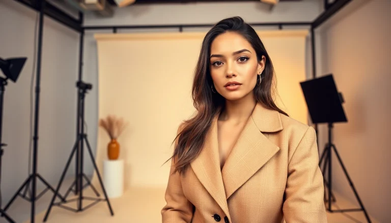 Book fotografico Milano session showcasing a model in a chic studio setting