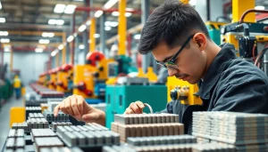 View of a ferrite magnets manufacturer in china, showcasing precision assembly in an industrial factory.