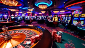 Exciting KJC AC 2 casino experience with roulette, poker tables, and vibrant slot machines.
