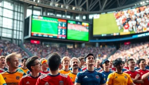 스포츠중계에 열광하는 팬들과 생동감 넘치는 경기장 모습