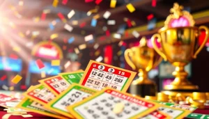 Menyusun bandar toto terpercaya dengan berbagai tiket lotere dan suasana merayakan kemenangan.