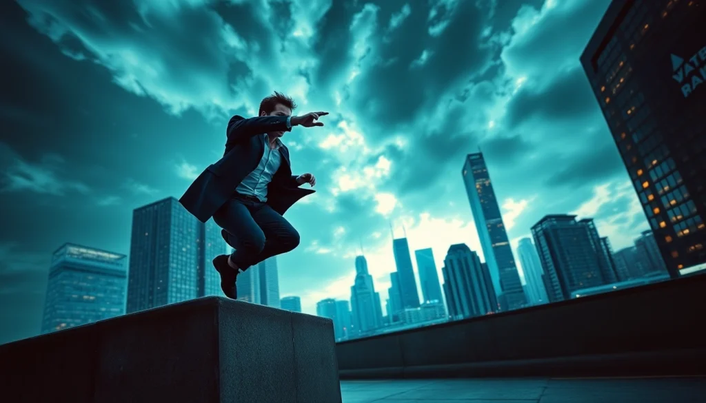 Engaging scene from a Clean action thriller showcasing a heroic chase in an urban landscape.