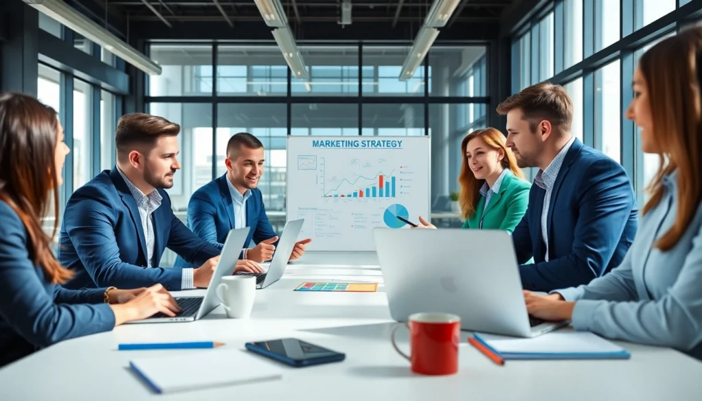 View of a collaborative team working on marketing strategies at https://fhpts.com, highlighting teamwork and creativity.