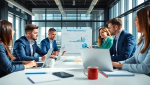 View of a collaborative team working on marketing strategies at https://fhpts.com, highlighting teamwork and creativity.