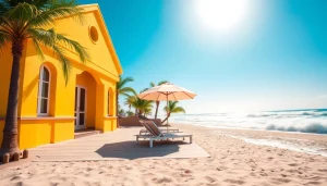 Experience the inviting coastal cabana with a cheerful atmosphere and stunning beach views.
