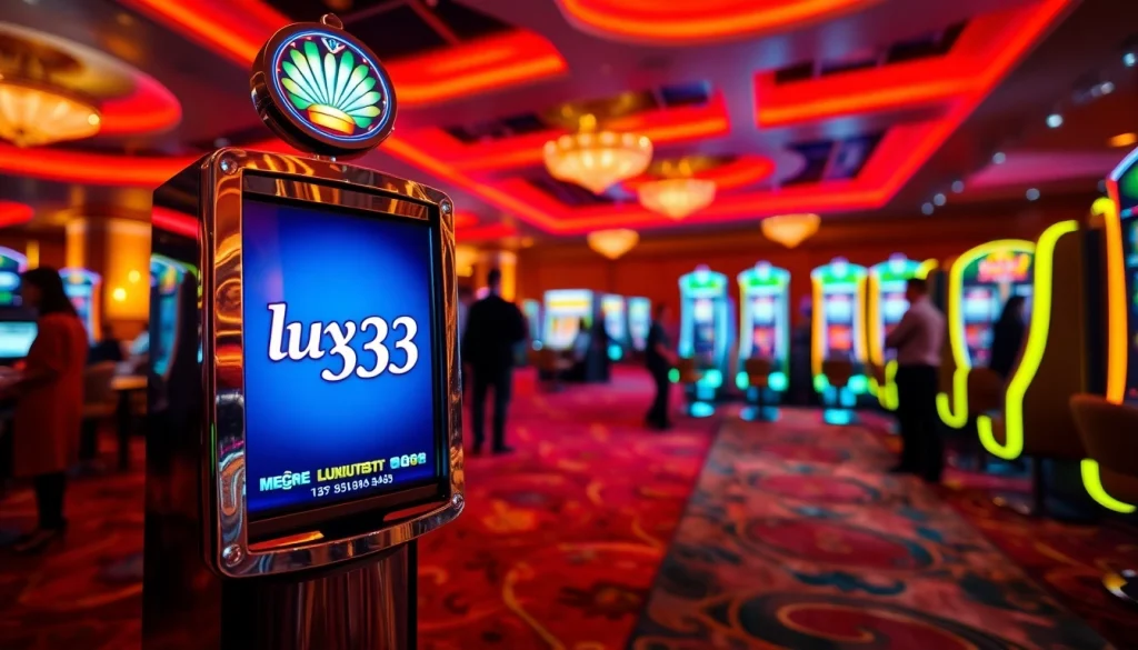 Main focus on luxury333 slot machine surrounded by an elegant casino environment.