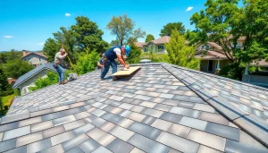 Install high-quality roofing solutions with skilled professionals in a residential setting surrounded by nature.