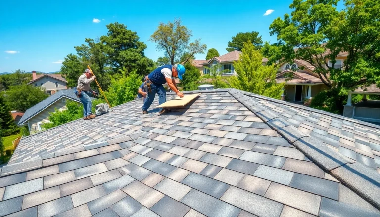 Install high-quality roofing solutions with skilled professionals in a residential setting surrounded by nature.