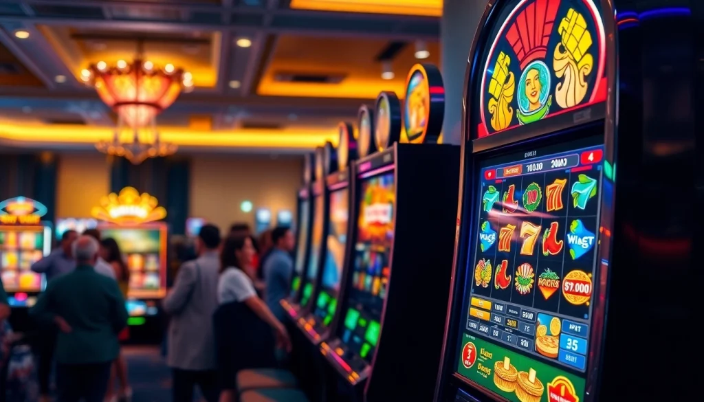 Menampilkan slot gacor dengan pemain bersemangat di kasino modern, menggambarkan suasana yang menarik.