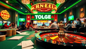 Bandar togel yang ramai dengan pemain bersemangat dan meja permainan yang menarik.