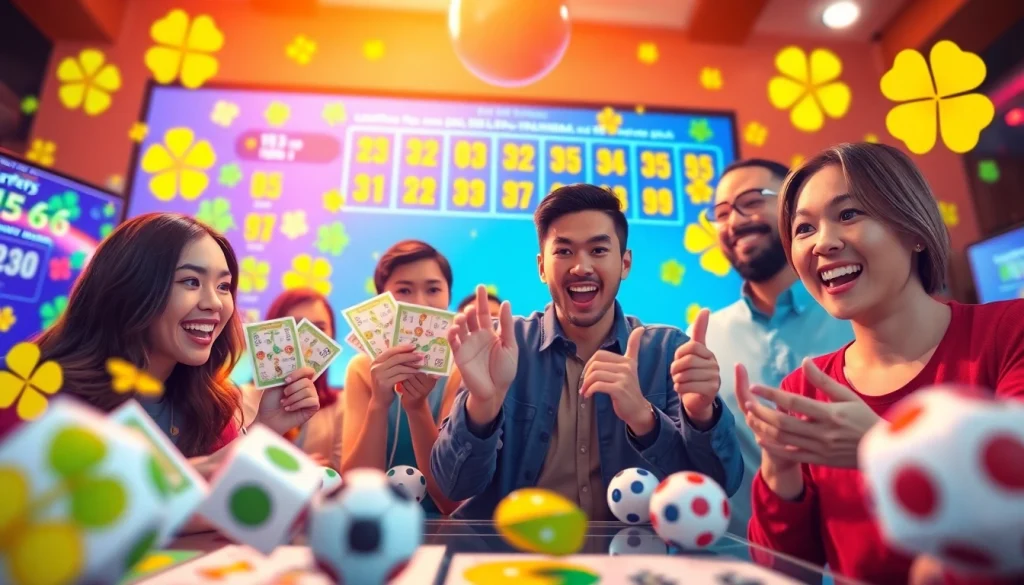 Bandar togel online, pengalaman seru dengan pemain bersemangat dan tiket lotere berwarna-warni.