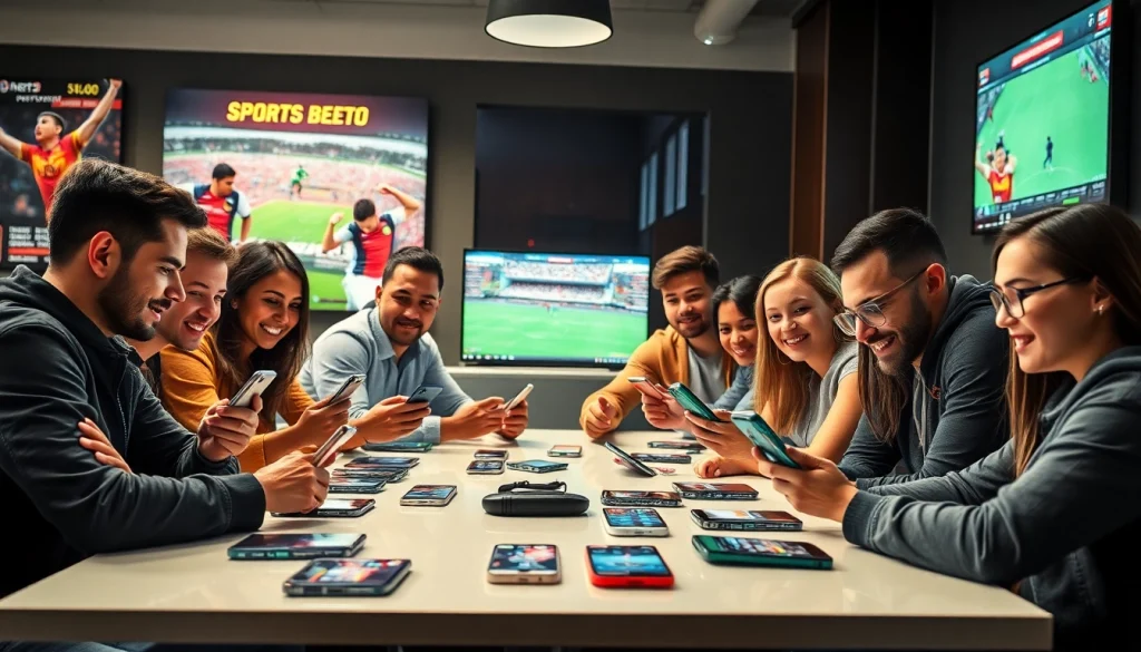 Engaged users enjoying best sports betting apps India in a vibrant, modern setting.