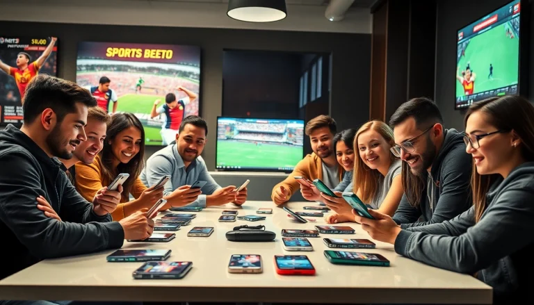 Engaged users enjoying best sports betting apps India in a vibrant, modern setting.