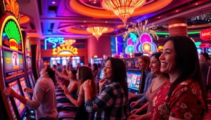 Menang di slot togel dengan suasana kasino yang meriah dan semarak.