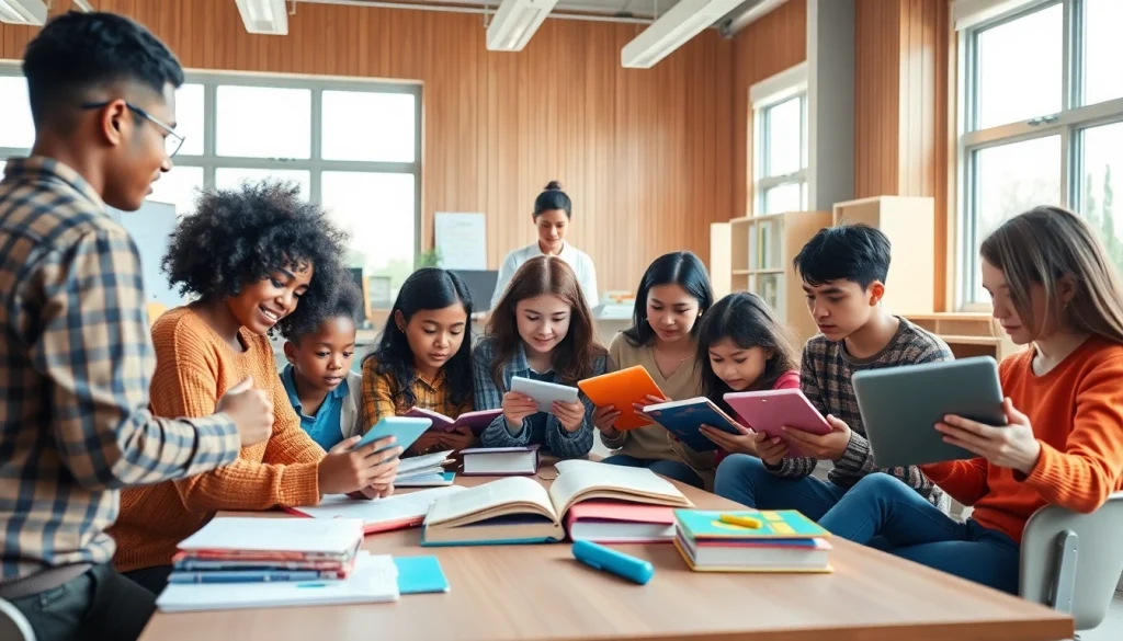 Engaged students collaborating in a bright classroom emphasizing Education through teamwork.