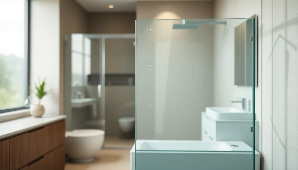 Admiring a paroi de douche en verre moderne dans une salle de bains élégante.
