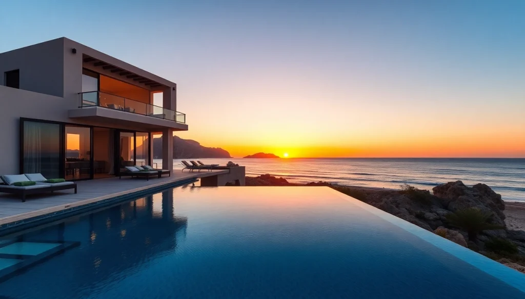 Experience a Luxury Cabo vacation in an exquisite beachfront villa with an infinity pool at sunset.