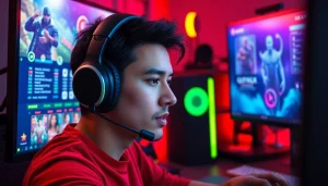 Menampilkan pemain yang terlibat dalam domino88 link alternatif game dengan peralatan gaming berwarna cerah.