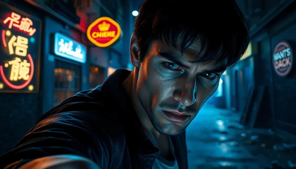 Engaging scene from a clean action thriller featuring a heroic protagonist in an urban setting.