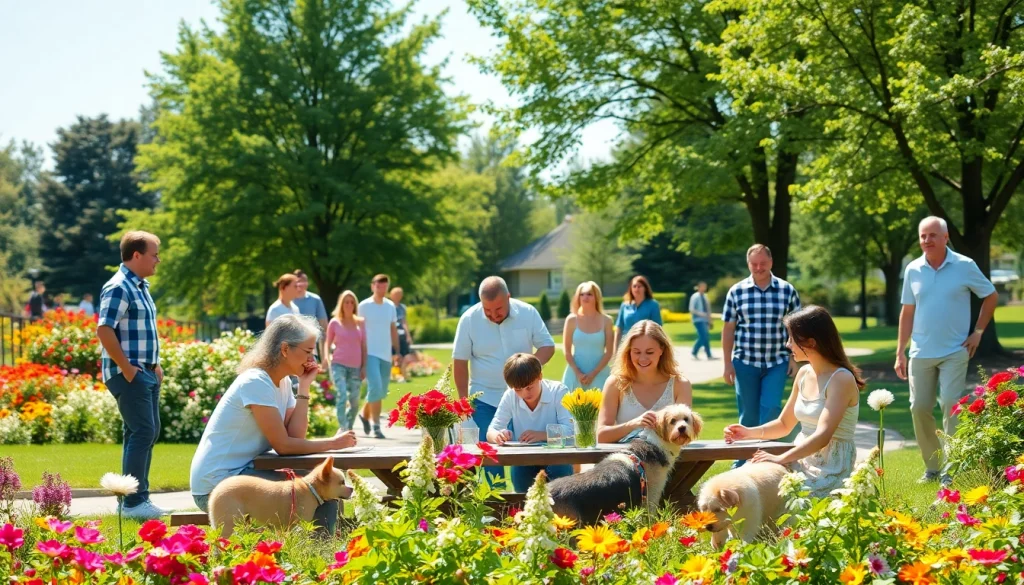 Clarksburg community members enjoying a sunny park day filled with laughter and interactions.