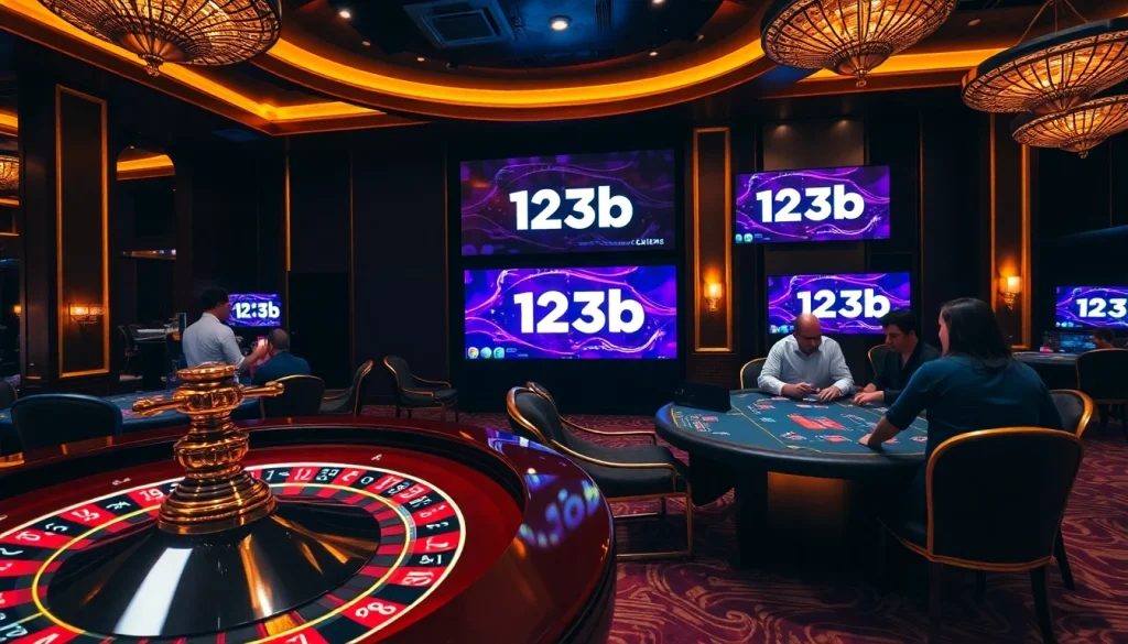 Engaged players at a 123b casino table showcasing thrilling gaming action.