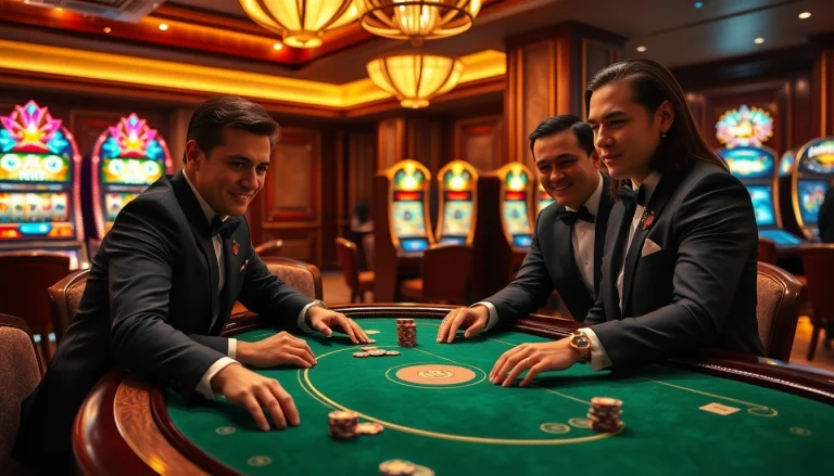 Người chơi trải nghiệm những khoảnh khắc hồi hộp tại bàn poker tik 88 trong một môi trường casino sang trọng.