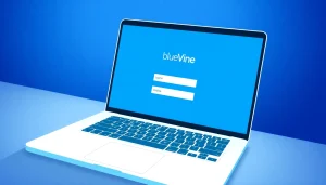 Secure bluevine login interface displayed on a laptop screen, emphasizing trust and safety.