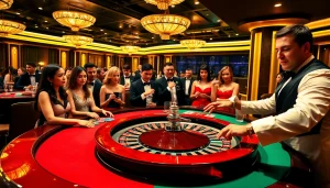 A lively casino scene with players at a roulette table, illustrating the thrill of "Nếu như vậy bám vào đây".