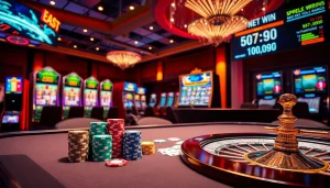 A table showing poker chips and cards in a luxurious casino atmosphere, reflecting the excitement of net win gaming.