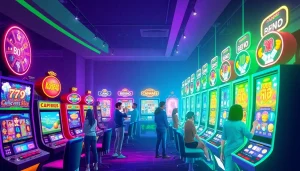 Dynamic scene of players enjoying Kode4d online slot games in a vibrant virtual environment.