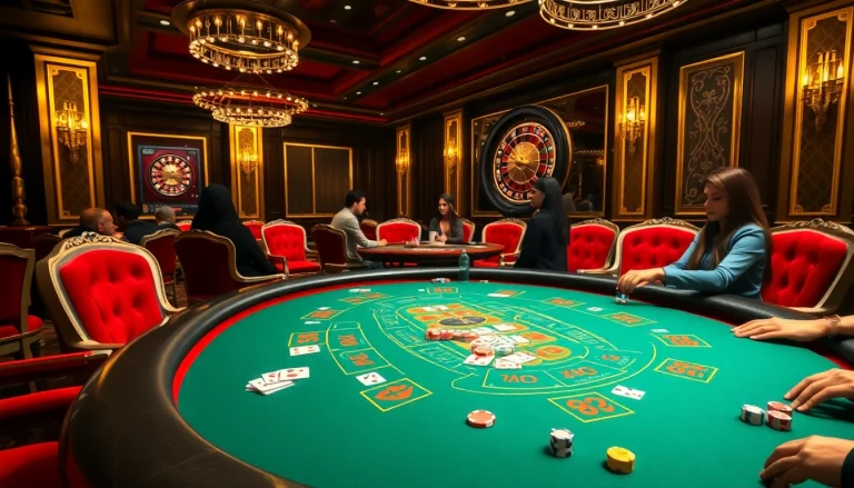 Engaged players at a baccarat table showcasing the excitement and luxury of XX88 online gambling.