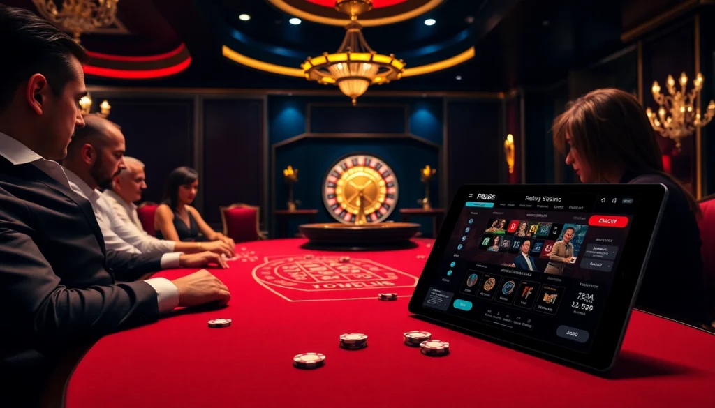 Engage with thrilling gambling at https://rr88.wales/ featuring a vibrant casino scene with players enjoying blackjack.