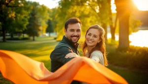 Couple captured by a photography company edmonton in a scenic park during sunset.