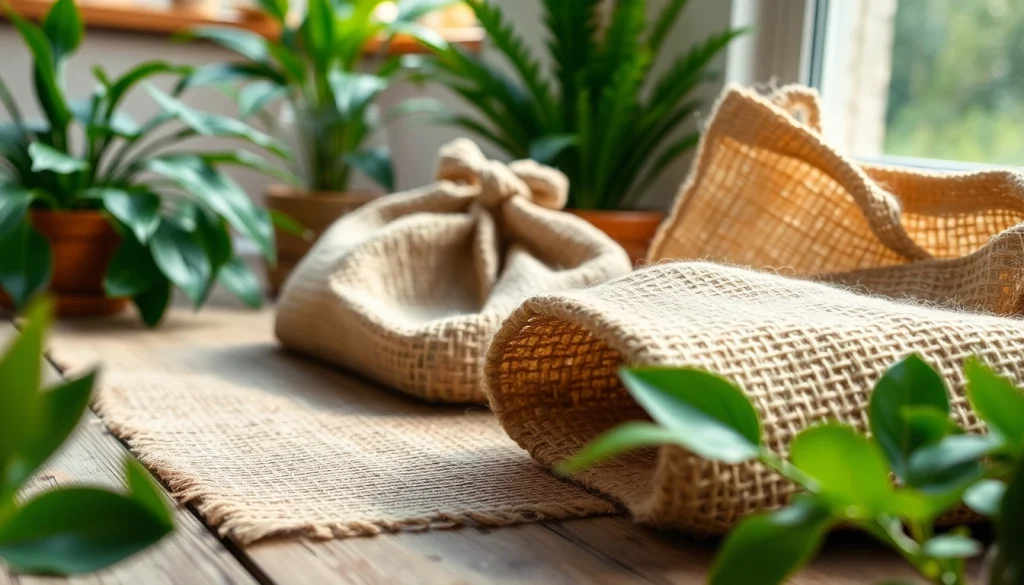 Creëer ambachtelijke jute producten met natuurlijke vezels en groene accenten.