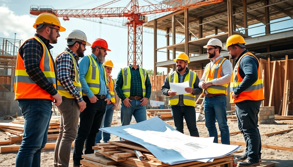 Austin construction team collaborating on site, showcasing teamwork and project planning.