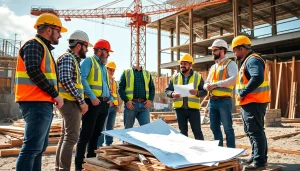 Austin construction team collaborating on site, showcasing teamwork and project planning.