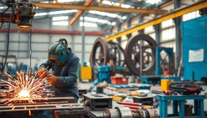 Showcasing experts at work in a steel fabrication shop with advanced machinery and tools.