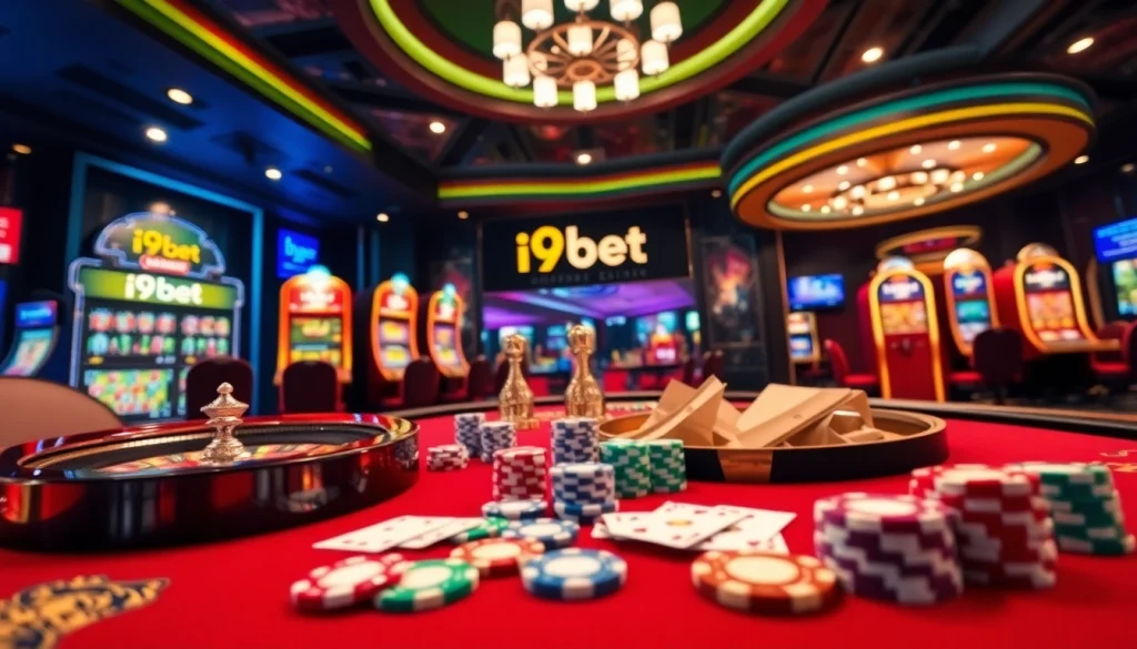 Experience the thrilling vibe of i9bet with luxurious casino elements, chips, and games.