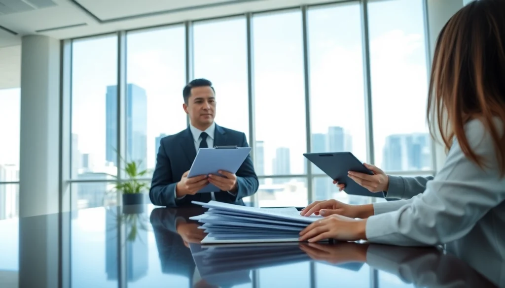 Client receives guidance from a Florida Public Adjuster in a modern office setting.