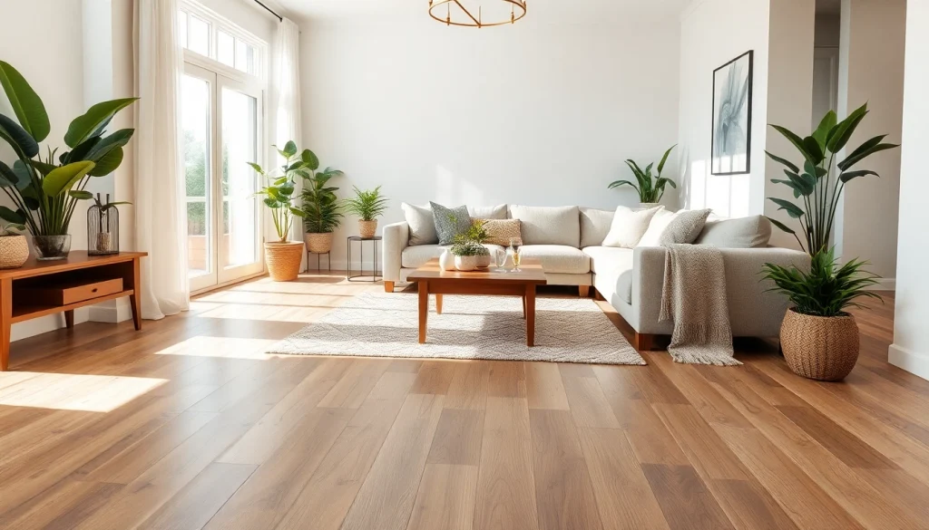 Carrelage imitation parquet dans un salon élégant, baigné par la lumière naturelle et une décoration raffinée.