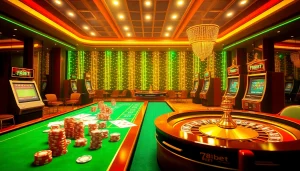 Engaging scene highlighting Nhà cái F8BET’s online gaming, featuring vibrant casino tables and interactive elements.
