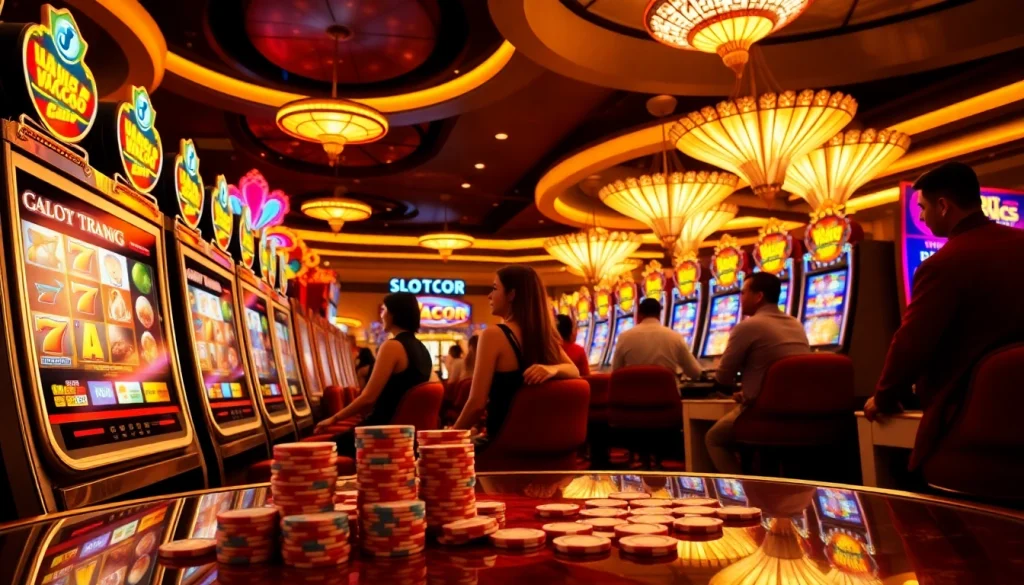 Experience the thrill of Slot Gacor at a lively casino with players enjoying their wins.