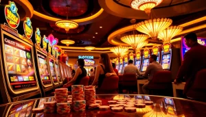 Experience the thrill of Slot Gacor at a lively casino with players enjoying their wins.