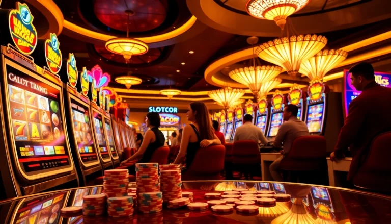 Experience the thrill of Slot Gacor at a lively casino with players enjoying their wins.