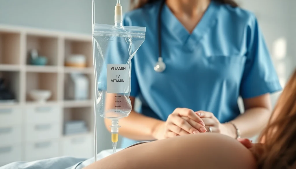 Administering IV Vitamin injections in a professional healthcare setting with a calm atmosphere.