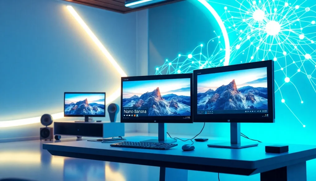 Nano Banana Pro AI image editing tool showcased in a futuristic workspace.