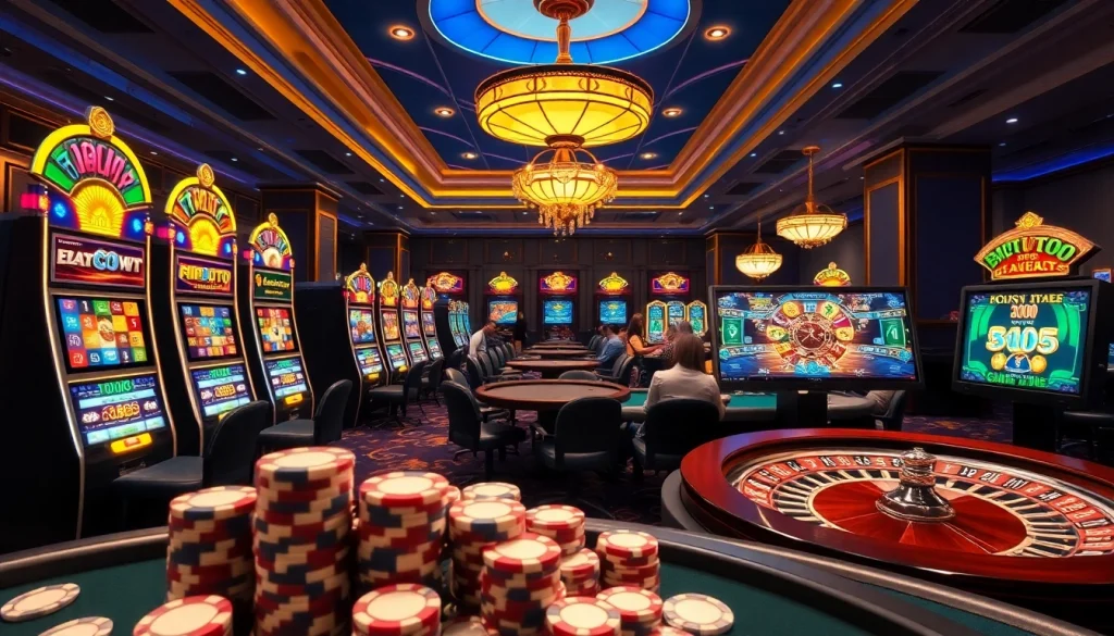 Experience the excitement of birutoto with vibrant slot machines and poker tables.