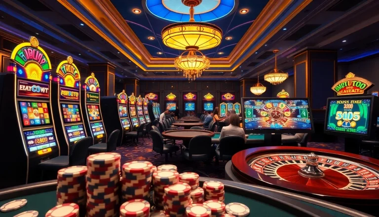Experience the excitement of birutoto with vibrant slot machines and poker tables.