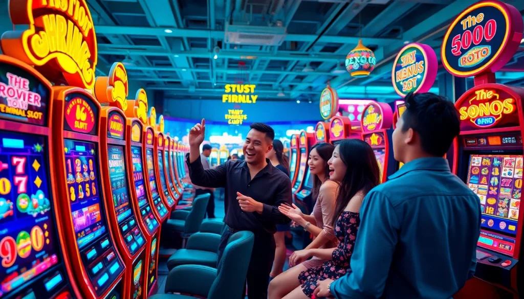 Menampilkan petani toto dalam suasana permainan slot online yang bersemangat dan penuh warna.