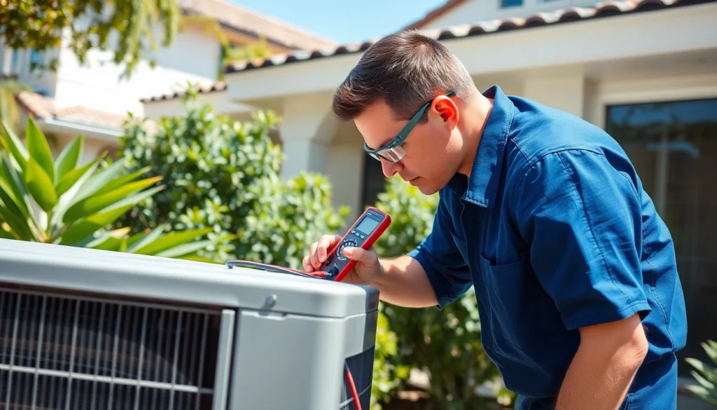 Expert AC repair technician performing diagnostics on an air conditioning unit in Glendale, AZ.